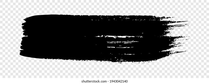 Black grunge brush stroke. Painted ink stripe. Ink spot isolated on transparent background. Vector illustration