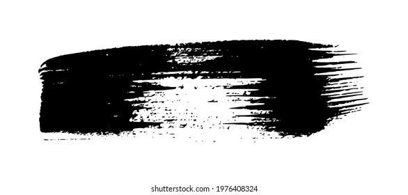 Black grunge brush stroke. Painted ink stripe. Ink spot isolated on white background. Vector illustration