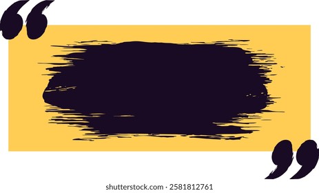 Black grunge brush stroke with quotation marks is framing a blank space on a yellow background, creating a perfect space for a quote or message