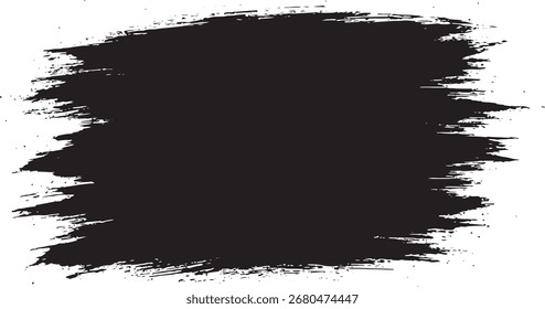 Textura negra del rectángulo del trazo del cepillo del grunge con los bordes ásperos y la salpicadura aislada en el fondo blanco