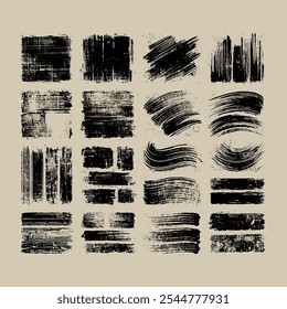 Black Grunge Brush Stroke Set – Distressed and Textured