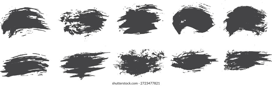Pincelada grunge negra con toques de pintura áspera y manchas texturizadas. Las marcas expresivas pintadas a mano crean movimiento dinámico y estilo angustiado. Ideal para diseño grunge, Anuncios, cabeceras, superposiciones y fondos artísticos.