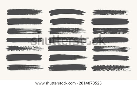Black Grunge Brush Stroke Set, Hand Drawn Paint Marker Underlines, Dry Ink Smears, Rough Brush Strokes, Distressed Highlight Banner Collection, Vector Design Elements Isolated on White Background