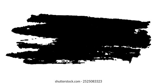 Black grunge brush stroke texture isolated on white background. Hand drawn rough, abstract watercolor scratched line for backgrounds, overlays, poster designs, typography. Vector art.