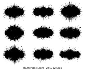 Black Grunge Brush Stroke Texture Pack, Horizontal Ink Splatter Vectors for Distressed Design and Artistic Backgrounds