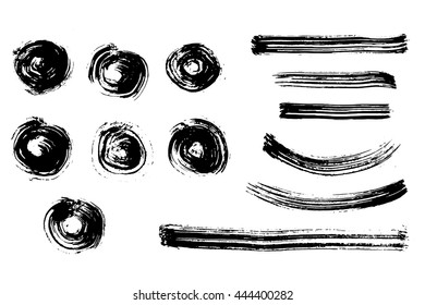 Black grunge brush strokes - circle and lines. vector design elements