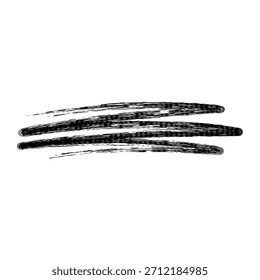 Schwarze farbige Pinselstriche, die horizontale Linien mit einer rauen Textur erstellen und einen abstrakten Farbspritzer oder Markierungsritzel auf weißem Hintergrund darstellen