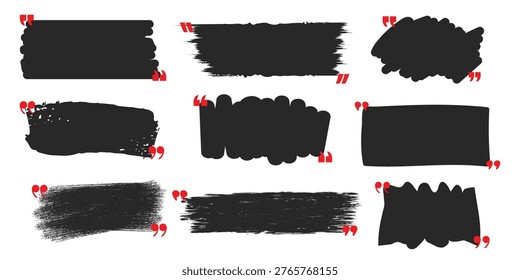 Black grunge brush strokes with red quotation marks on white background.