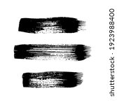 Black grunge brush strokes. Set of three painted ink stripes. Ink spot isolated on white background. Vector illustration