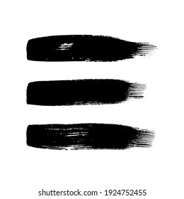 Black grunge brush strokes. Set of three painted ink stripes. Ink spot isolated on white background. Vector illustration