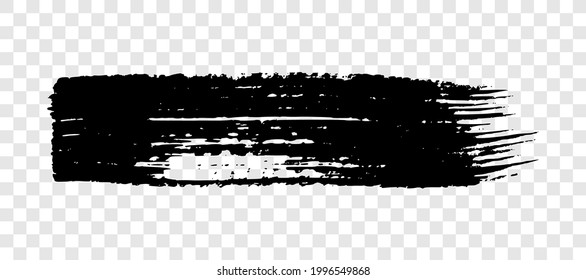 Black grunge brush strokes. Set of three painted ink stripes. Ink spot isolated on white transparent background. Vector illustration