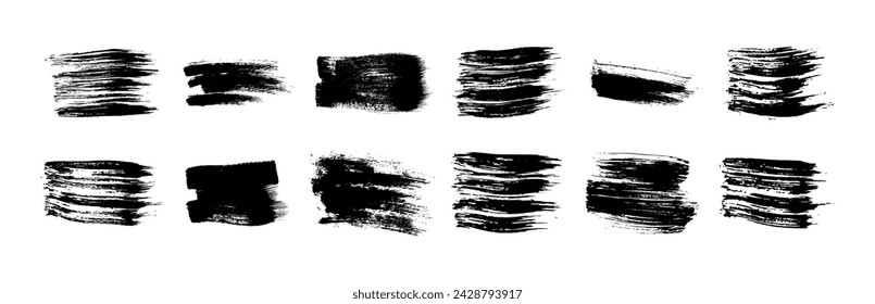 Black grunge brush strokes. Set of black hand-painted brush ink stains. Ink spots isolated on a white background. Vector illustration