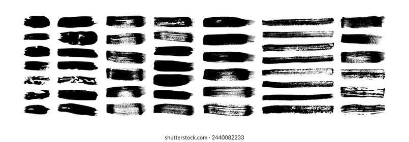 Black grunge brush strokes. Set of painted ink stripes. Ink spot isolated on white background. Vector illustration