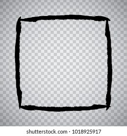 Black grunge brush strokes square frame over transparent background. Design element vector illustration.