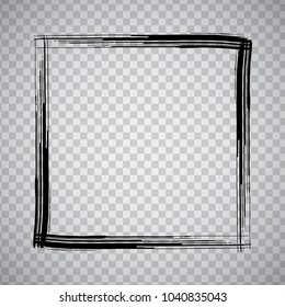 Black grunge brush strokes square frame over transparent background. Design element vector illustration.