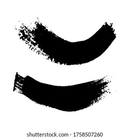 Black grunge brush strokes. Two painted wavy ink stripes. Ink spot isolated on white background. Vector illustration
