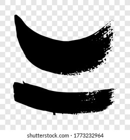Ataques de pincel de grunge negro. Dos franjas de tinta ondulada pintadas. Punto de tinta aislado sobre fondo transparente. Ilustración del vector