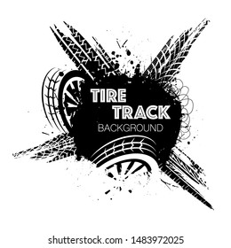 Black grunge car wheel silhouettes isolated on white background