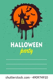 Black grunge castle. Halloween greeting card, poster, flyer, banner, invitation.