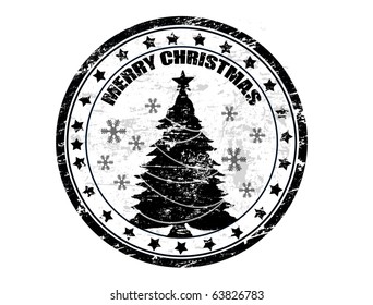 Black grunge Christmas stamp with the text Merry Christmas written inside