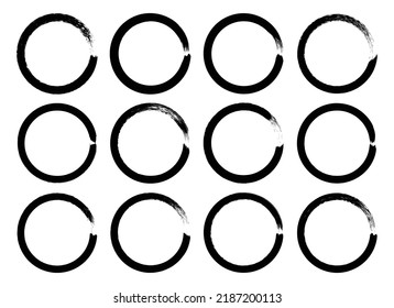 Black grunge circle brush. Ink frame set vector illustration
