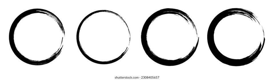 Black grunge circle brush. Ink frame set vector illustration