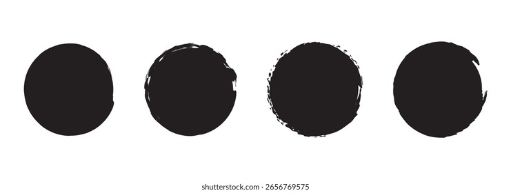 Black grunge circle brush. Ink frame set vector illustration