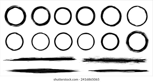 Black grunge circle brush stroke ink template collection