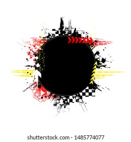 Black grunge circle frame with red and yellow race elements