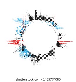 Black grunge circle frame with red and blue race elements