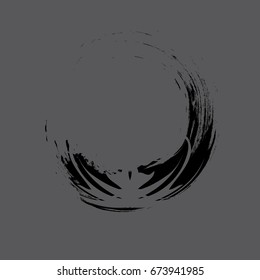 black grunge circle logo icon. vector outline illustration. lotus silhouette