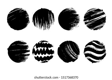 Black grunge circle. Round hand drawn textured shape.  