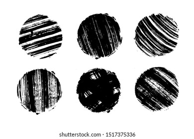 Black Grunge Circle. Round Hand Drawn Textured Shape.  