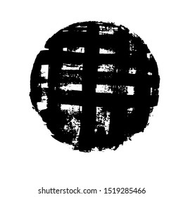 Black grunge circle. Round hand drawn textured shape.  