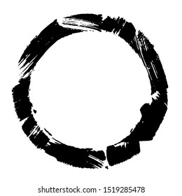 Black grunge circle. Round hand drawn textured shape.  