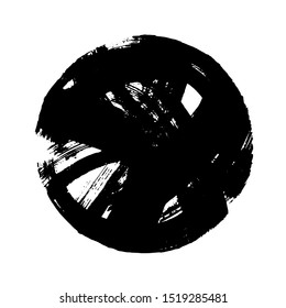 Black grunge circle. Round hand drawn textured shape.  