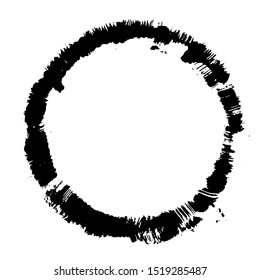 Black grunge circle. Round hand drawn textured shape.  