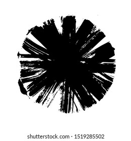 Black grunge circle. Round hand drawn textured shape.  