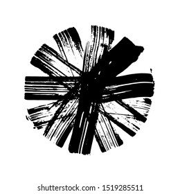 Black grunge circle. Round hand drawn textured shape.  