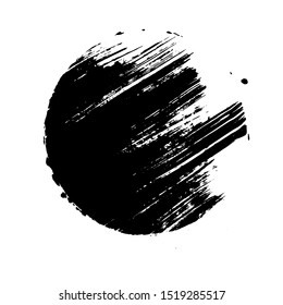 Black grunge circle. Round hand drawn textured shape.  
