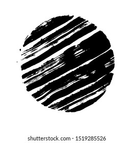 Black grunge circle. Round hand drawn textured shape.  