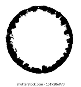 Black grunge circle. Round hand drawn textured shape.  