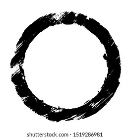 Black grunge circle. Round hand drawn textured shape.  