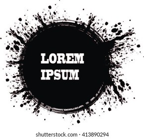 Black grunge circle with splashes and realistic shadow isolated on vintage white background with place for your text Vector illustration.