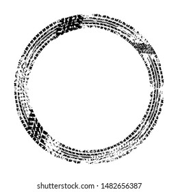 Black grunge circle tire track isolated on white background