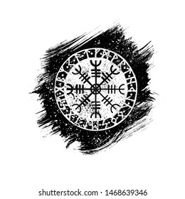 Black grunge circle with white Scandinavian viking symbol