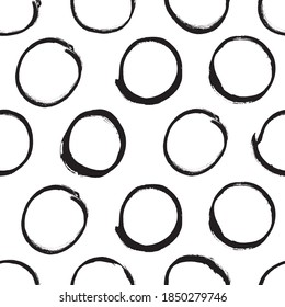 Black grunge circles seamless pattern isolated on white, vector