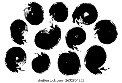Black Grunge Circular Brush , Ink Circle Strokes, Hand drawn circle blot texture collection 