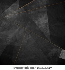 Black grunge corporate abstract background with golden lines. Vector illustration