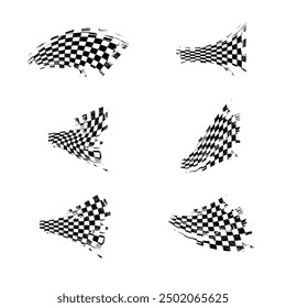 Black grunge elements with checkered flag patterns isolated on white background